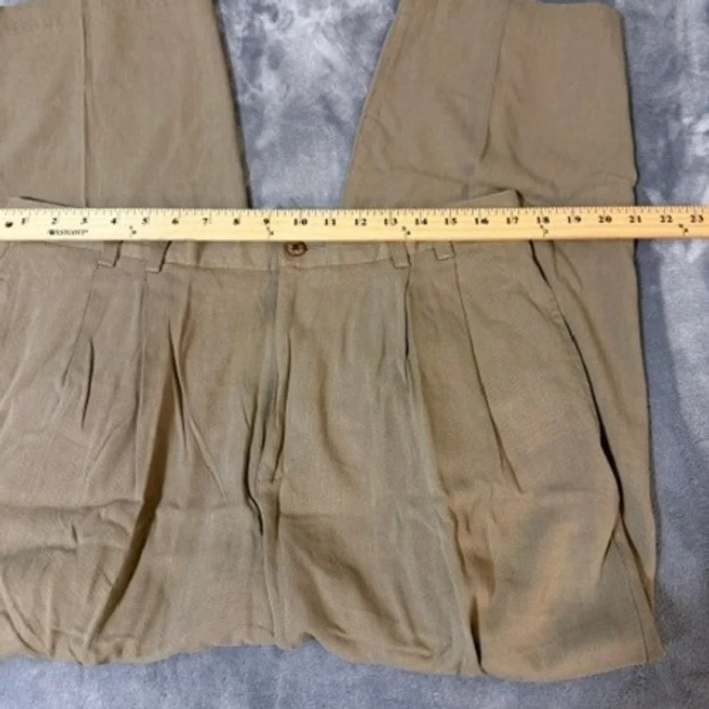 Joseph & Feiss Silk Herringbone Pleated Wide Leg Pants Mens Size 36 Tan EUC